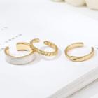 Set Of 3 : Glaze / Alloy Open Ring (assorted Designs) Set Of 3 - Ring - Gold - One Size