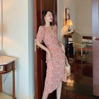 V-neck Floral Chiffon Dress Dress - One Size