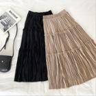 Plain Velvet Panel Ruffled-trim A-line Skirt