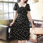 Lace-trim Daisy-pattern Midi Dress Black - One Size