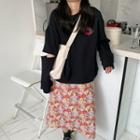 Rose Embroidered Cutout Sweatshirt / High-waist Floral Midi Skirt