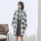 Single-button Gingham Woolen Coat