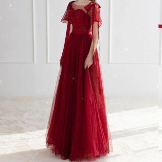 Short-sleeve Mesh A-line Gown