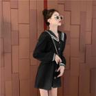 Long-sleeve Striped Trim Buttoned A-line Mini Dress
