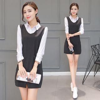Mock Two-piece Inset Striped Panel Slim Sheath Dress