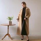 Wool Blend Long Wrap Coat Camel - One Size