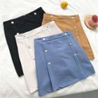 Plain Double-breasted High-waist A-line Skirt