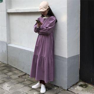 Long-sleeve Tiered Midi A-line Corduroy Dress