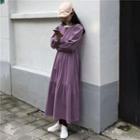 Long-sleeve Tiered Midi A-line Corduroy Dress