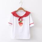 Sailor Collar Strawberry Print T-shirt White - One Size