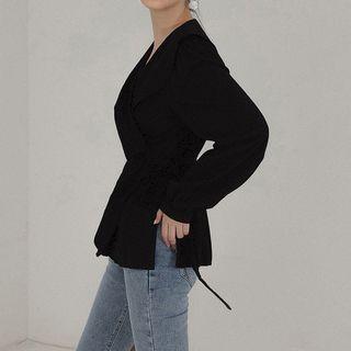 Ruffle-detail V-neck Cardigan