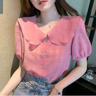 Short Sleeve Peter Pan Collar Chiffon Top