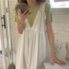 Short-sleeve Knit Top / Midi Overall Dress