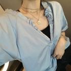 V-neck Puff Short-sleeve Blouse
