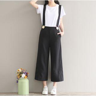 Plain Suspender Wide Leg Pants