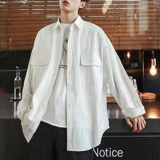 Plain Long-sleeve Cargo Shirt
