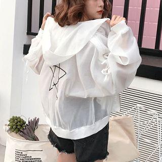 Star Embroidered Back Hooded Zip Jacket