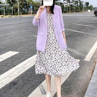 3/4-sleeve Blazer / Spaghetti Strap Floral Midi Dress / Set