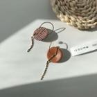 Fabric Faux Leather Disc Chain Dangle Earring 1 Pair - 925 Silver - One Size