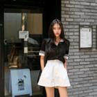 Short-sleeve Contrast-trim Knit Shirt