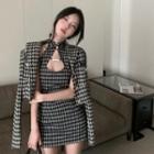 Sleeveless Houndstooth Mini Sheath Dress / Light Jacket