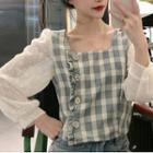 Lace Sleeve Plaid Top