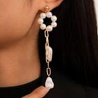 Faux Pearl Fringed Earring 1 Pair - White Faux Pearl - Gold - One Size