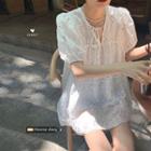 Short-sleeve Perforated Dress White - One Size