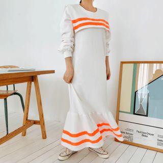 Sailor-collar Ruffle-hem Long Dress