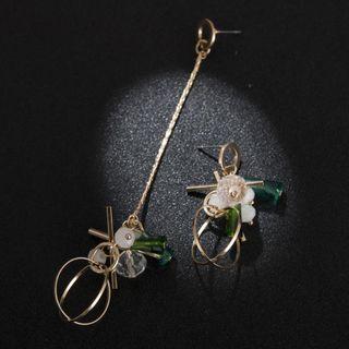 Non-matching Crystal Hoop Dangle Earring Blue & Green - One Size