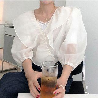 Puff Sleeve Organza Blouse As Shown In Figure - One Size