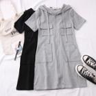 Workwear Hooded Zipper T-shirt Dress