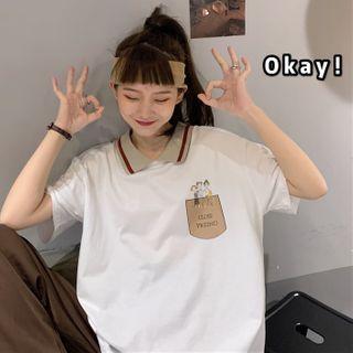 Mock Two-piece Short-sleeve Printed Polo Shirt