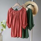 Off-shoulder 3/4-sleeve Pleated Blouse