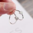 925 Sterling Silver Rhinestone Heart Open Hoop Earring 1 Pair - Silver - One Size