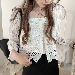 Long-sleeve Open Knit Frill Trim Cardigan