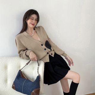 Heart Print Cardigan / Pleated Skirt