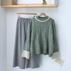 Cable-knit Sweater / Wide-leg Knit Pants