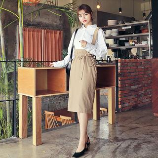 Tie-waist Midi Suspender Skirt