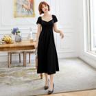 Balloon-sleeve Chain Strap Midi A-line Dress