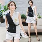 Set: Two-tone Sleeveless Top + Wide-leg Shorts