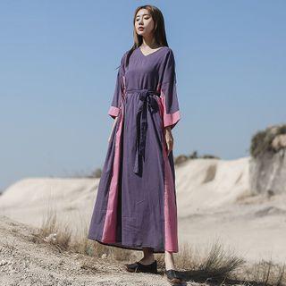 Long-sleeve Two Tone Maxi Dress