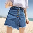 Fringed High-waist Denim Skort