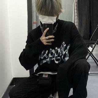 Long Sleeve Turtleneck Letter Jacquard Sweater