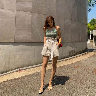Pintuck-trim Linen Blend Shorts With Belt