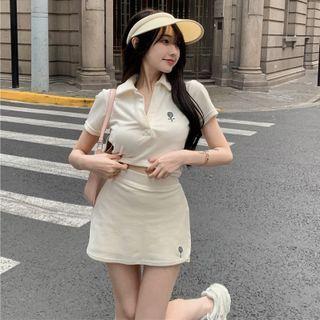 Skinny Cropped Polo Shirt / High-waist Mini Skirt