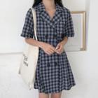 Plaid Double Breasted Short Sleeve Shirt Dress