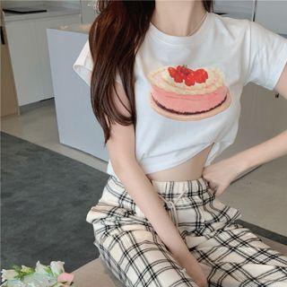 Plaid Straight Leg Pants / Print T-shirt (various Designs)
