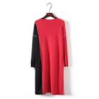 Color Panel Knit Dress Red & Black - One Size