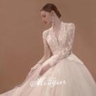 Long-sleeve Sequined Lace A-line Wedding Gown